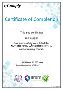 Anti-Bribery and Corruption Certificate Example Anti-Bribery and Corruption Certificate Example