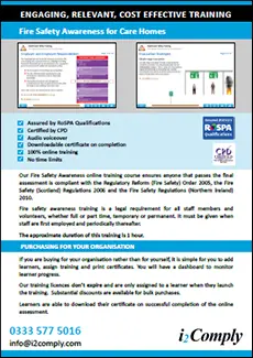 Fire Safety Awareness (Care Home) Course Flyer