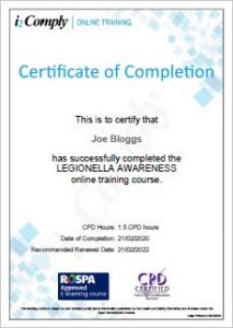 Legionella Awareness Certificate Example Legionella Awareness Certificate Example