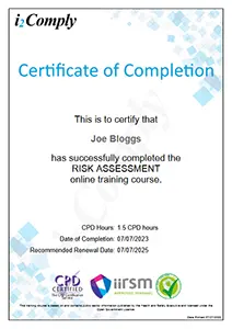 Online Risk Assessment Course Certificate