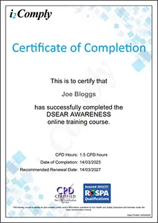 DSEAR Training Certificate Example