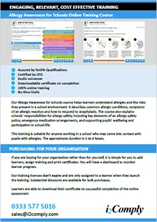 Allergy Awareness for schools course flyer